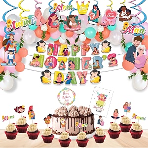 festiko mother39s day combo 62 pcs mother39s day decoration supplies banner cupcake toppers cake topper balloons swirls amp greeting card