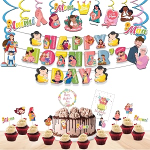 festiko mother39s day combo 37 pcs mother39s day decoration supplies mother39s day party favors banner cake topper cupcake topper swirls amp greeting card