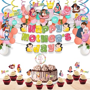 festiko mother39s day multicolor combo 61 pcs mother39s day decoration supplies mother39s day party favors banner cupcake toppers cake topper balloons amp swirls