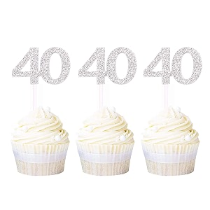 festikonumbers 40 cupcake toppers silver glitter 40th birthday cupcake picks anniversary party decoration supplies 24 pcs