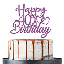 Festiko®Purple Glitter Happy 40th Birthday Cake Topper, 40th Birthday Decoration Supplies, Forty Years Old Cake Topper