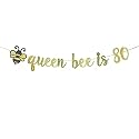 Festiko®Queen Bee is 80 Gold Glitter Paper Banner,80th Birthday Party Sign Funny/Gag 80 Bday Party Decor,for Mother,Mon's Birthday Party Decoration Supplies.