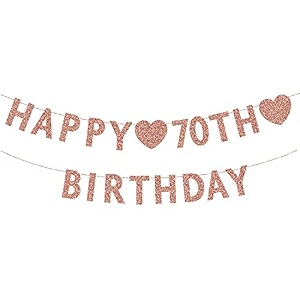 festikorose gold 70th birthday banner glitter happy 70 years old woman or man party decorations supplies
