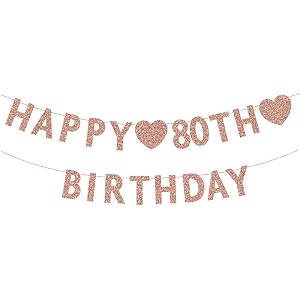 festikorose gold 80th birthday banner glitter happy 80 years old woman or man party decorations supplies