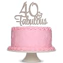 Festiko®Rose Gold Glittery 40 &amp; Fabulous Birthday Cake Topper - 40th Birthday Party Decorations, 40 Birthday Cake Decorations Supplies
