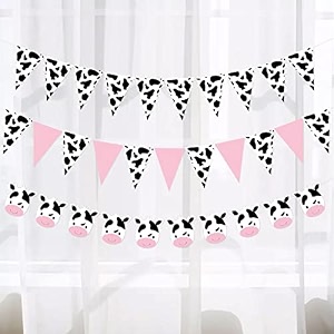 festiko set of 3 pcs cow banner with print pennant theme birthday decoration and party supplies