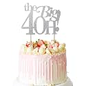 Festiko®Silver Glitter The Big 40H Cake Topper 40 &amp; Fabulous Cake Topper - 40th Birthday Party Decoration Sign - Adult Birthday Party Supplies