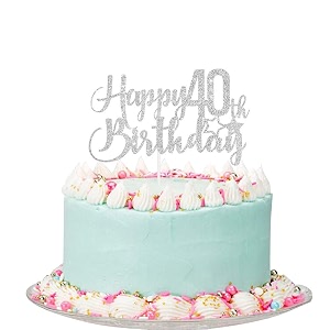 festikosilver glitter happy 40th birthday cake topper - 40th birthday cake topper 40th birthday party decoration