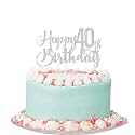 Festiko®Silver Glitter Happy 40th Birthday Cake Topper - 40th Birthday Cake Topper, 40th Birthday Party Decoration