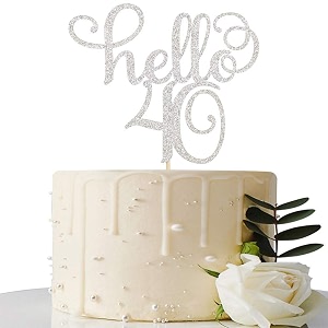 festikosliver glitter hello 40 cake topper - cheer to 40th years - 40 and fabulous cake topper - 40th birthdaywedding anniversary party sign decorations