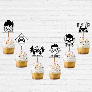 festiko video game happybirthday theme party cake cutting decoration 18 pcs cup cake topper video games party favors for kids birthday decoration