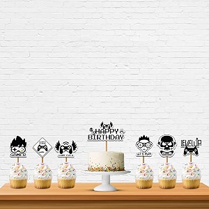 festiko video game happybirthday theme party decoration combo for cake cuttinvideo games party favors for kids birthday decorationcake topper  6 cup cake topper