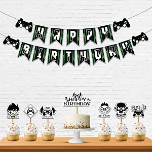 festiko video game happybirthday theme party decoration combo 8 pcs video games party favors for kids birthday decorationbannerbunting cake topperscup cake topperribbons