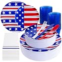 Festiva 175Pcs 4th of July Plates &amp; Red White Blue Disposable Plastic Silverware &amp;Clear Blue Cups-American Flag Patriotic Party Supplies for,4th of July&amp;Memorial Day