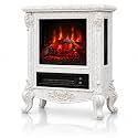 FESTIVITY 18" Electric Stove Fireplace, 1500W Thermostat with 5100 BTU Heat Output, Adjustable Flame &amp; Brightness Levels, Portable Electric Fireplace for Bedroom &amp; Living Room-White Marble
