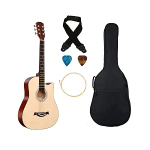 blueberry 38c acoustic guitar kit with bag strap one pack strings and 2 picks - 38 inch natural