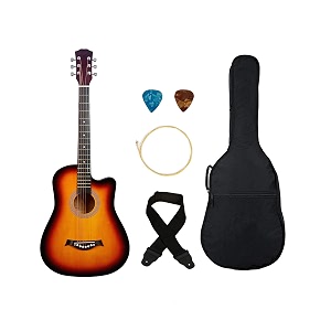blueberry 38c acoustic guitar kit with bag strap one pack strings and 2 picks - 38 inch sunburst