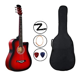 blueberry b-38c acoustic guitar kit with bag strap one pack strings and 2 picks - 38 inch redburst