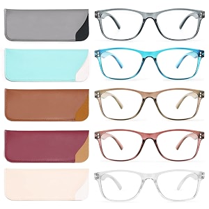 fetrrc reading glasses blue light blocking computer readers for womenmen anti glarefatigue clear square eyeglasses 5 pairs