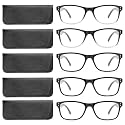 Fetrrc Reading Glasses Blue Light Blocking Computer Readers for Women/Men, Anti Glare/Fatigue Clear Square Eyeglasses 5 Pairs