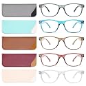 Fetrrc Reading Glasses Blue Light Blocking Computer Readers for Women/Men, Anti Glare/Fatigue Clear Square Eyeglasses 5 Pairs