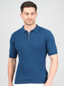 FEVERFEW Self Design Men Polo Neck Blue