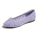 FEVERSOLE Women's Comfort Breathable Knit Crochet Shoes Lace Ballet Flats