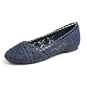 FEVERSOLE Women's Comfort Breathable Knit Crochet Shoes Lace Ballet Flats