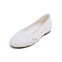 FEVERSOLE Women's Comfort Breathable Knit Crochet Shoes Lace Ballet Flats