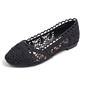 FEVERSOLE Women's Comfort Breathable Knit Crochet Shoes Lace Ballet Flats