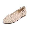 FEVERSOLE Women's Comfort Breathable Knit Crochet Shoes Lace Ballet Flats
