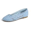 FEVERSOLE Women's Comfort Breathable Knit Crochet Shoes Lace Ballet Flats
