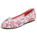 FEVERSOLE Women's Comfort Breathable Knit Crochet Shoes Lace Ballet Flats