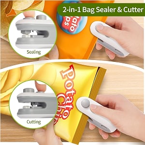 portable mini sealing machine sealing machine 2 in 1 usb rechargeable magnetic bag sealer with cutter mini sealer for food snacks chips fresh storage plastic bags sealing machine  multicolour