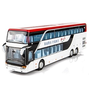 fexxa exclusive alloy metal pull back die-cast bus model with sound light mini auto toy for kids metal model toy bus with sound and light big double decker-blue