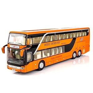 fexxa exclusive alloy metal pull back die-cast bus model with sound light mini auto toy for kids metal model toy bus with sound and light big double decker-orange