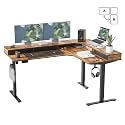 FEZIBO L Shaped Standing Desk, Electric Corner Desk with Drawers，63 x 48 Inches Reversible Tabletop, Ergonomic Computer Desk, Rustic Brown Top
