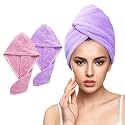 Fezora Hair Towel Wrap for Women (Pack of 2) | Quick-Dry Microfiber Hair Turban with Elastic Loop | Super Absorbent Hair Drying Towel for Ladies &amp; Girls (Orange &amp; Purple)