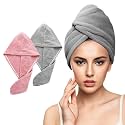 Fezora Hair Towel Wrap for Women (Pack of 2) | Quick-Dry Microfiber Hair Turban with Elastic Loop | Super Absorbent Hair Drying Towel for Ladies &amp; Girls (Grey &amp; Orange)