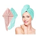 Fezora Hair Towel Wrap for Women (Pack of 2) | Quick-Dry Microfiber Hair Turban with Elastic Loop | Super Absorbent Hair Drying Towel for Ladies &amp; Girls (Orange &amp; Pista Green)