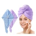 Fezora Hair Towel Wrap for Women (Pack of 2) | Quick-Dry Microfiber Hair Turban with Elastic Loop | Super Absorbent Hair Drying Towel for Ladies &amp; Girls (Sky &amp; Purple)