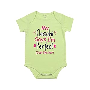 fflirtygo chachi says i39m perfect printed romper baby wear cotton infants half sleeve romperbodysuit green color for boys and girls