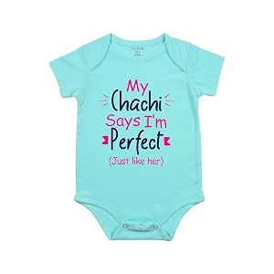 fflirtygo chachi says i39m perfect printed romper baby wear cotton infants half sleeve romperbodysuit light blue color for boys and girls