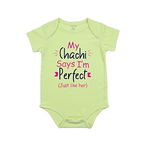 fflirtygo chachi says i39m perfect printed romper baby wear cotton infants half sleeve romperbodysuit green color for boys and girls