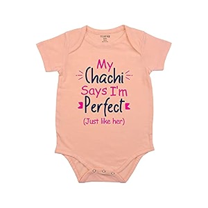 fflirtygo chachi says i39m perfect printed romper baby wear cotton infants half sleeve romperbodysuit peach color for boys and girls