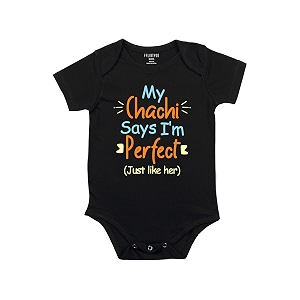 fflirtygo chachi says i39m perfect printed romper baby wear cotton infants half sleeve romperbodysuit black color for boys and girls