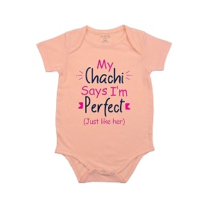 fflirtygo chachi says i39m perfect printed romper baby wear cotton infants half sleeve romperbodysuit peach color for boys and girls