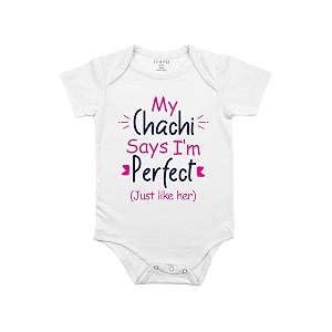 fflirtygo chachi says i39m perfect printed romper baby wear cotton infants half sleeve romperbodysuit white color for boys and girls