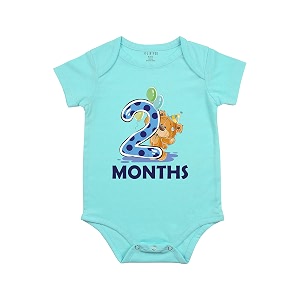 fflirtygo monthly birthday special unisex baby romper half sleeve envelope neck 2 month old0-3 months light blue