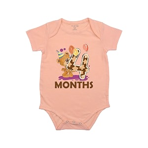 fflirtygo monthly birthday special unisex baby romper half sleeve envelope neck 4 month old3-6 months peach
